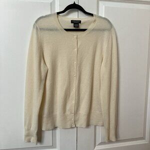 Lord & Taylor 100% Cashmere Cardigan Womens XL Cream Yellow Neutral Academia